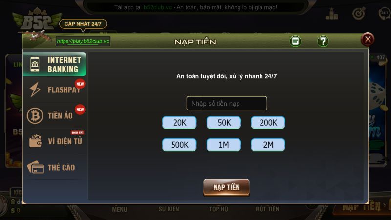 Chi tiết cách nạp tiền B52 Club nhanh chóng