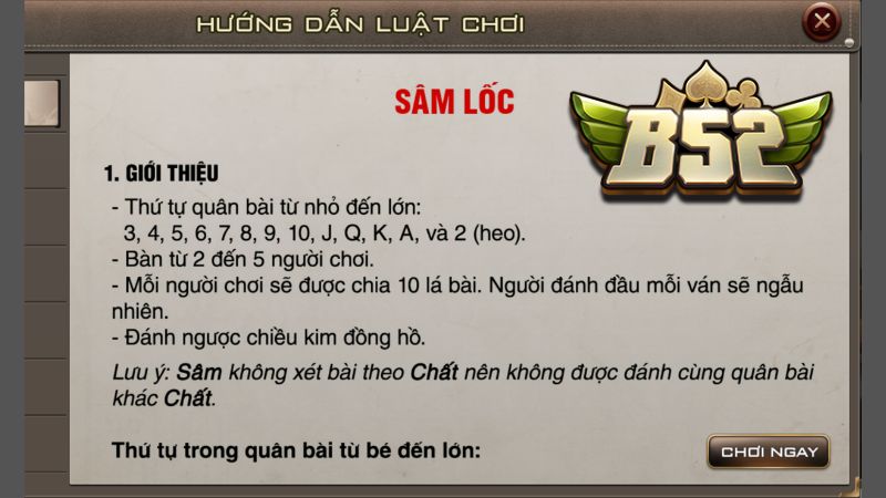 Luật chơi Sâm Lốc B52 Club chi tiết