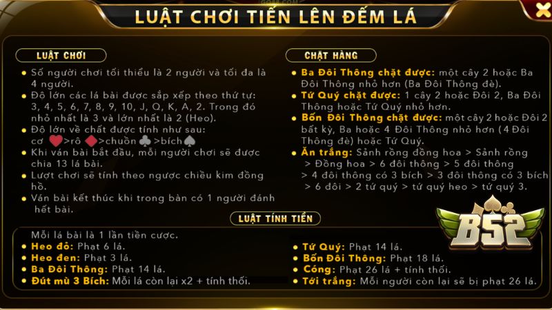 Luật chơi Tiến lên đếm lá B52 Club cơ bản 